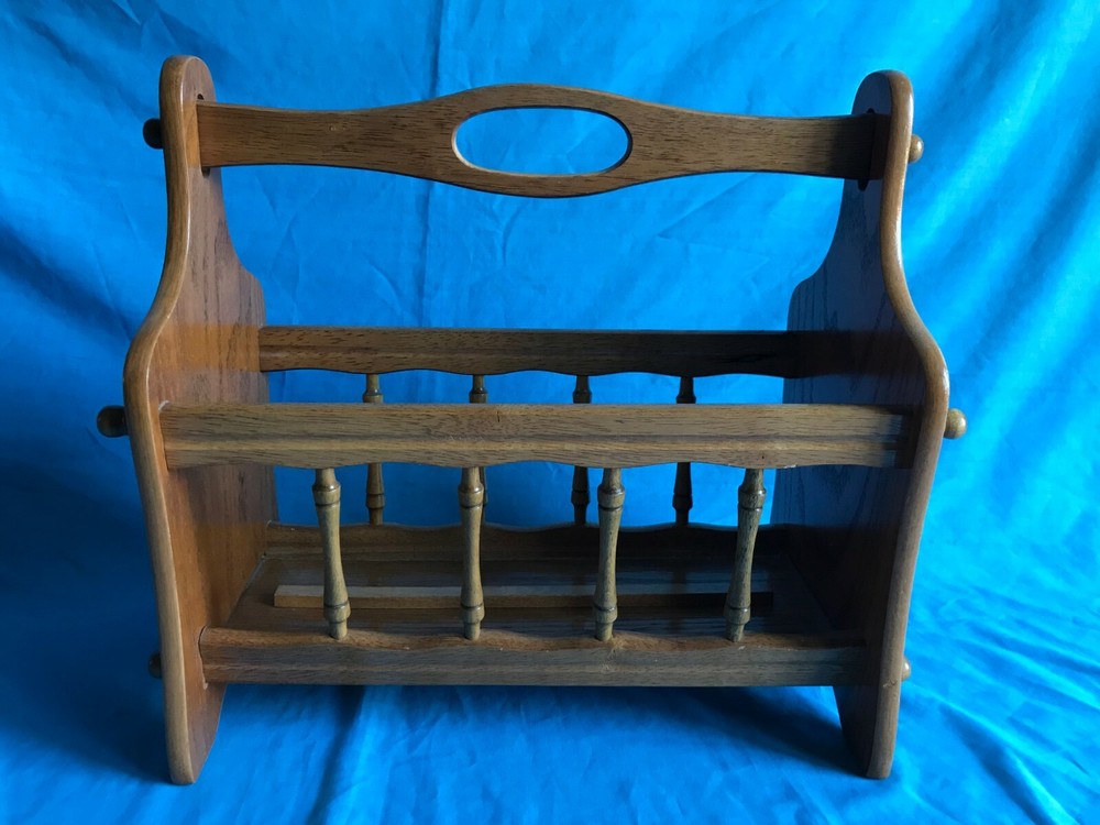 Vintage Solid Wood Spindle Magazine / Book / Craft / Sewing Rack with Handle