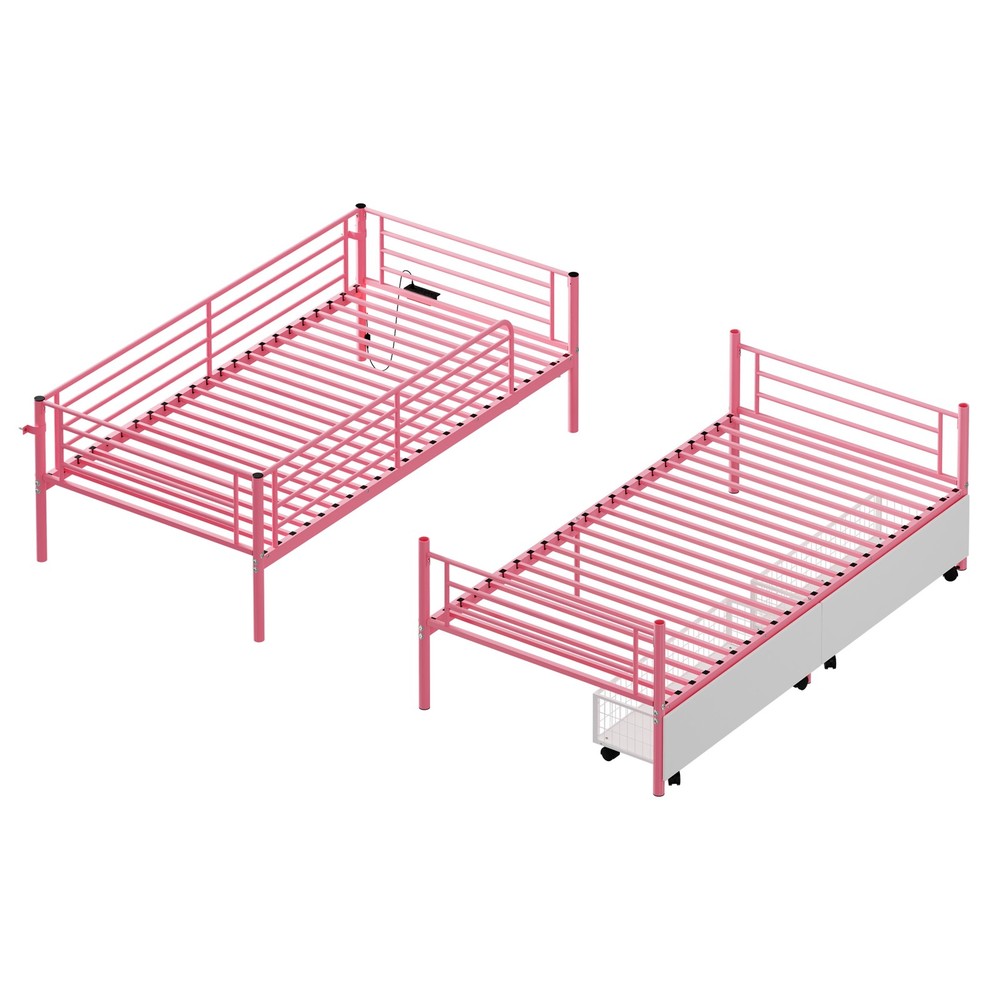 Bunk Bed with USB Charging Station, Able to Split, Metal Bunk Bed, Storage Spa