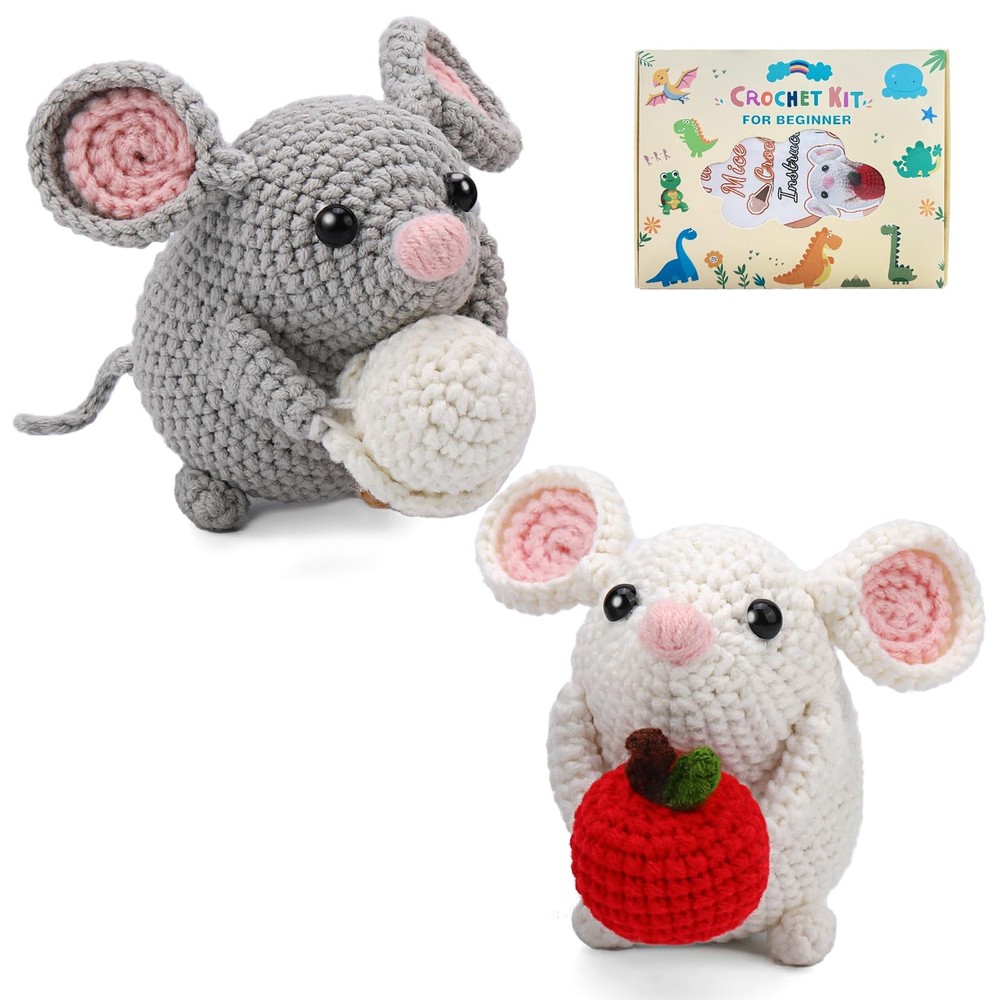 Beginner Amigurumi Crochet Kit 2 Pack Hamster DIY Set Video Tutorials Gift