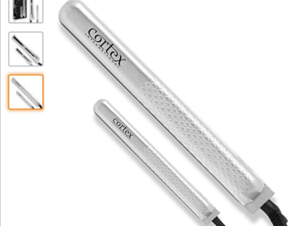 CORTEX BLK. Flat Iron DUET SET Silver 100% Solid Ceramic Plates Ionic Technology
