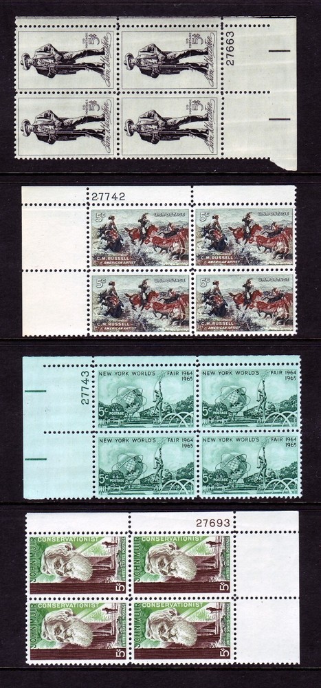 1964 COMMEMORATIVE PLATE BLOCK YEAR SET.  (16) DIFFERENT.  SCV $16