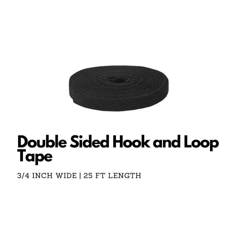Double Sided Hook and Loop Tape, 25ft, Black