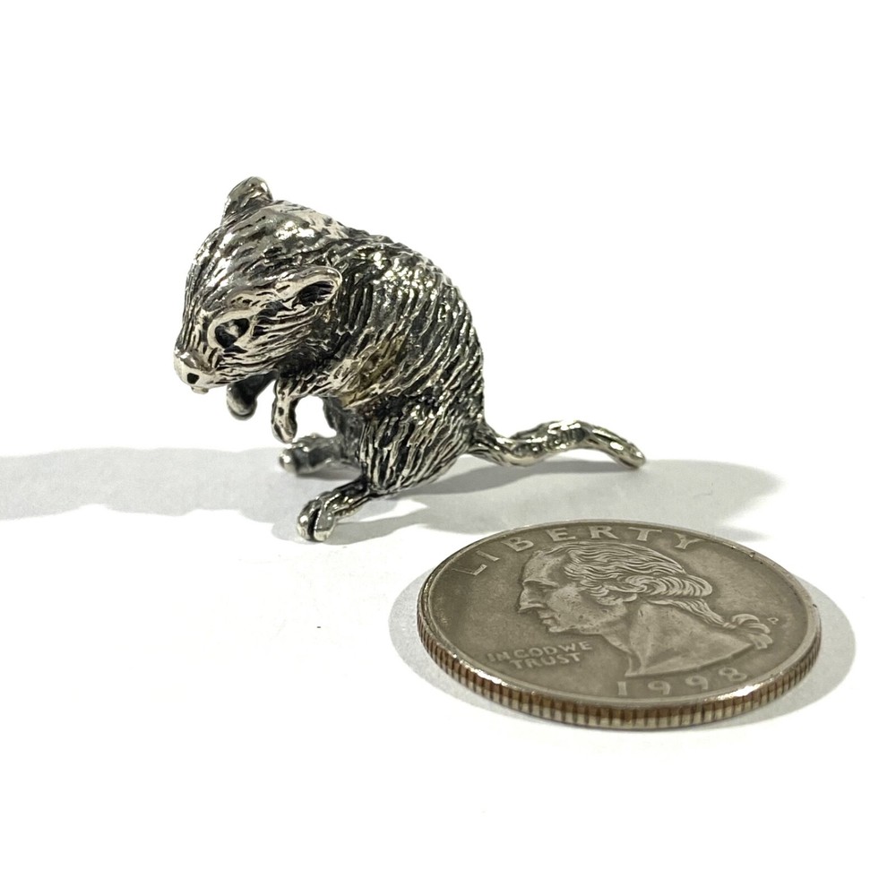vintage solid silver mouse miniature , hallmarked italian figurine