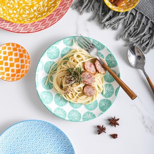Ceramic Dinnerware Sets for 6, 24 Piece Plates and 24 Pieces Assorted Colors A
