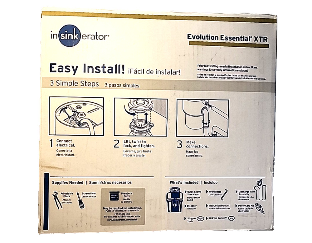 InSinkErator Essential XTR Garbage Disposal Evolution 3/4 HP Continuous Feed NEW