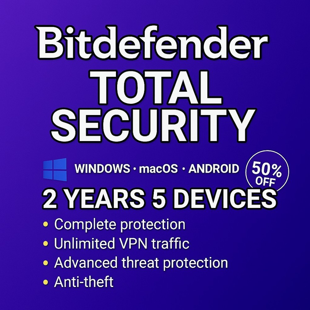 Bitdefender Total Security - 2 Years 5 Devices + Daily VPN