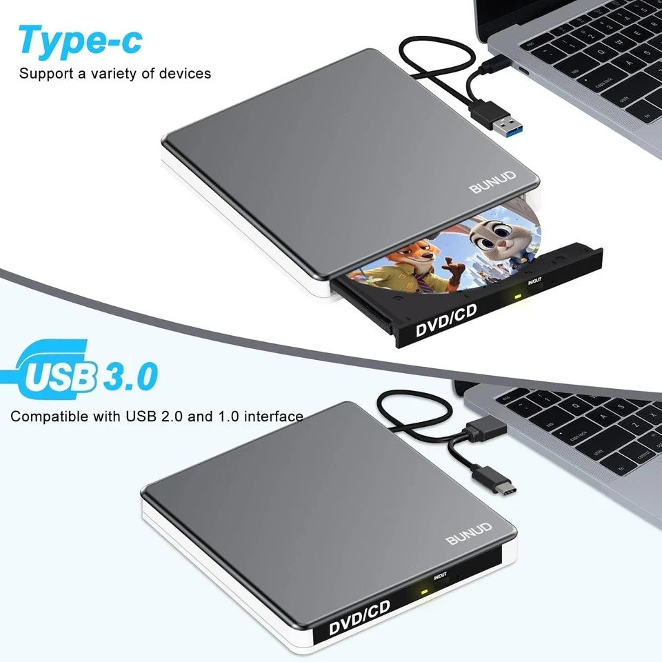External DVD Drive USB C SuperDrive for Apple, USB 3.0 DVD Burner Reader for Mac