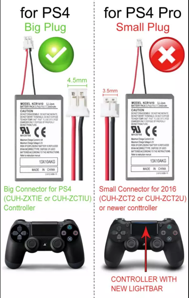 2 Battery 3.7V 1200mAh Compatible Replacement For Sony PS4 Controller Big Plug