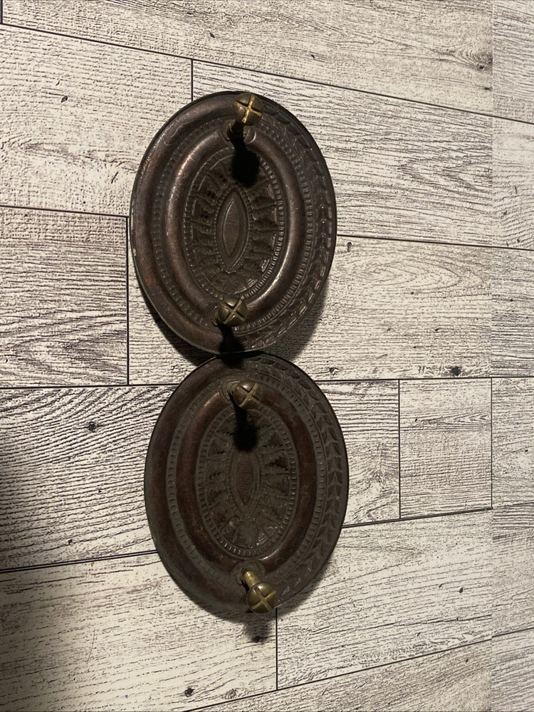 2 Vintage Drop Bails/Drawer Pulls & Knobs Salvaged Hepplewhite Style Floral