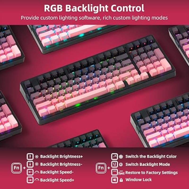 ZH980 Pink Mechanical Gaming Keyboard 95% Full Size Linear Switch