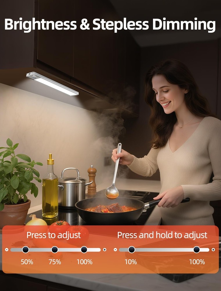 Under Cabinet Motion Sensor Lighting: Dimmable Rechargeable Lights Indoor - B...