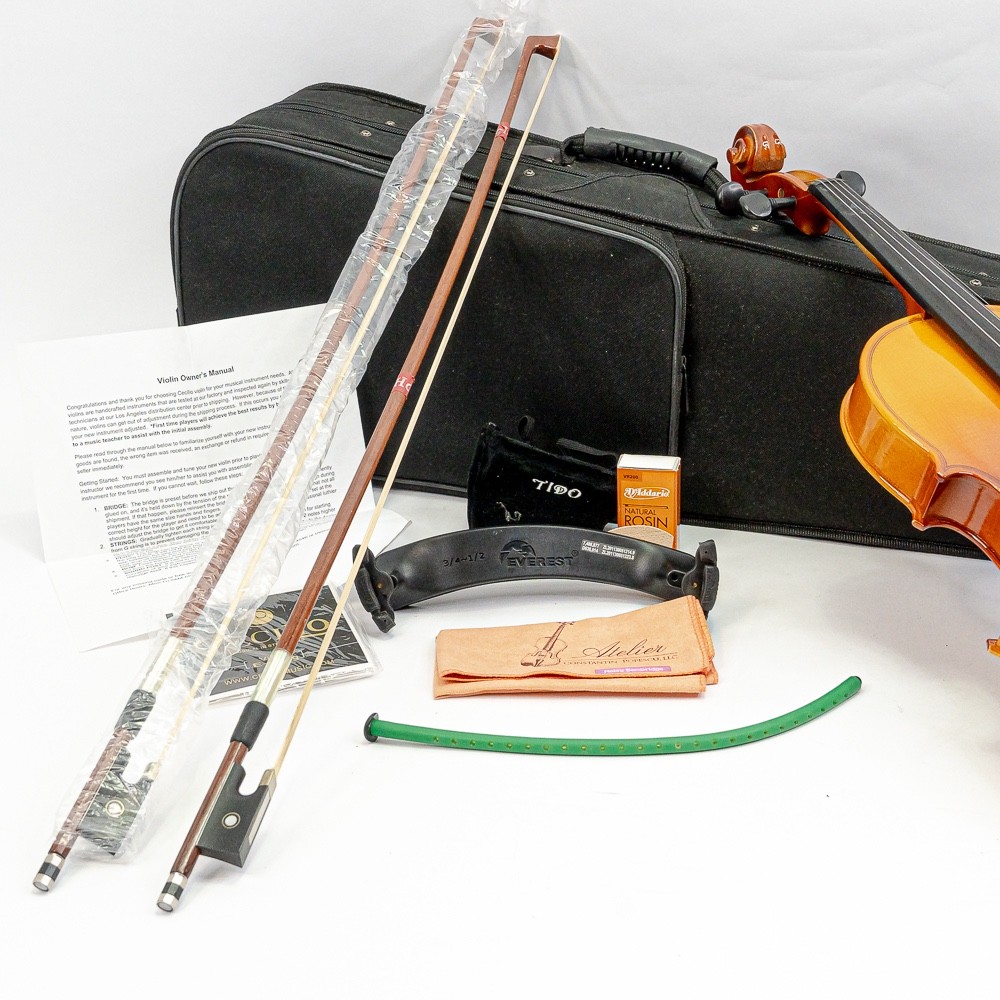 Mendini by Cecilio MV400 Solid Wood Violin – Beginner/Student Model with Case