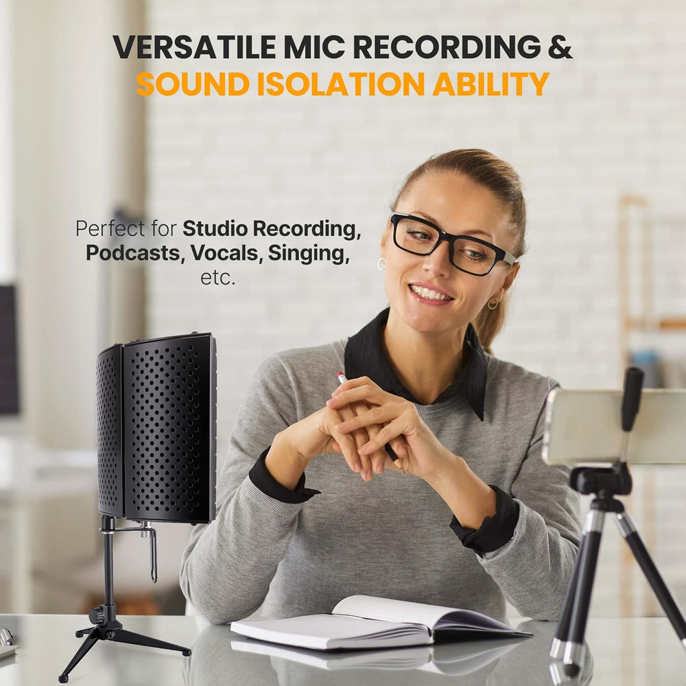 Compact Microphone Isolation Shield – Portable Studio Mic Sound Dampening Foam R