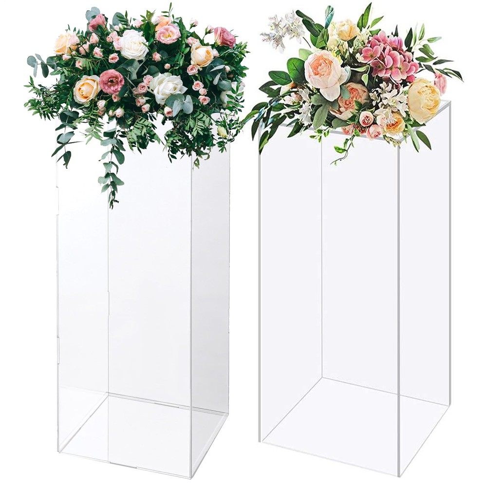 2 Clear Acrylic DISPLAY BOXES CENTERPIECES Party Wedding Columns Pedestal Riser
