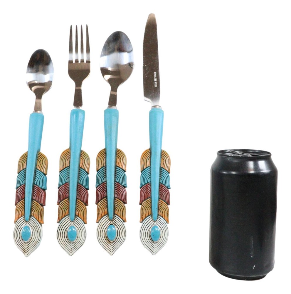Southwest Chic Indian Turquoise Feather Flatware 1 Spoon Teaspoon Fork Knife Set