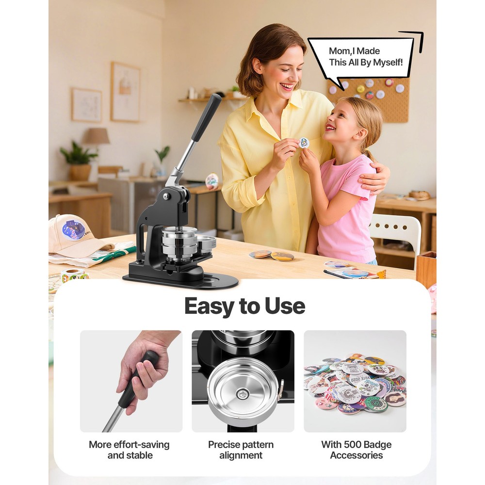 Uimoso Button Maker Machine 3-in-1 with 500pcs Pin Components, Black
