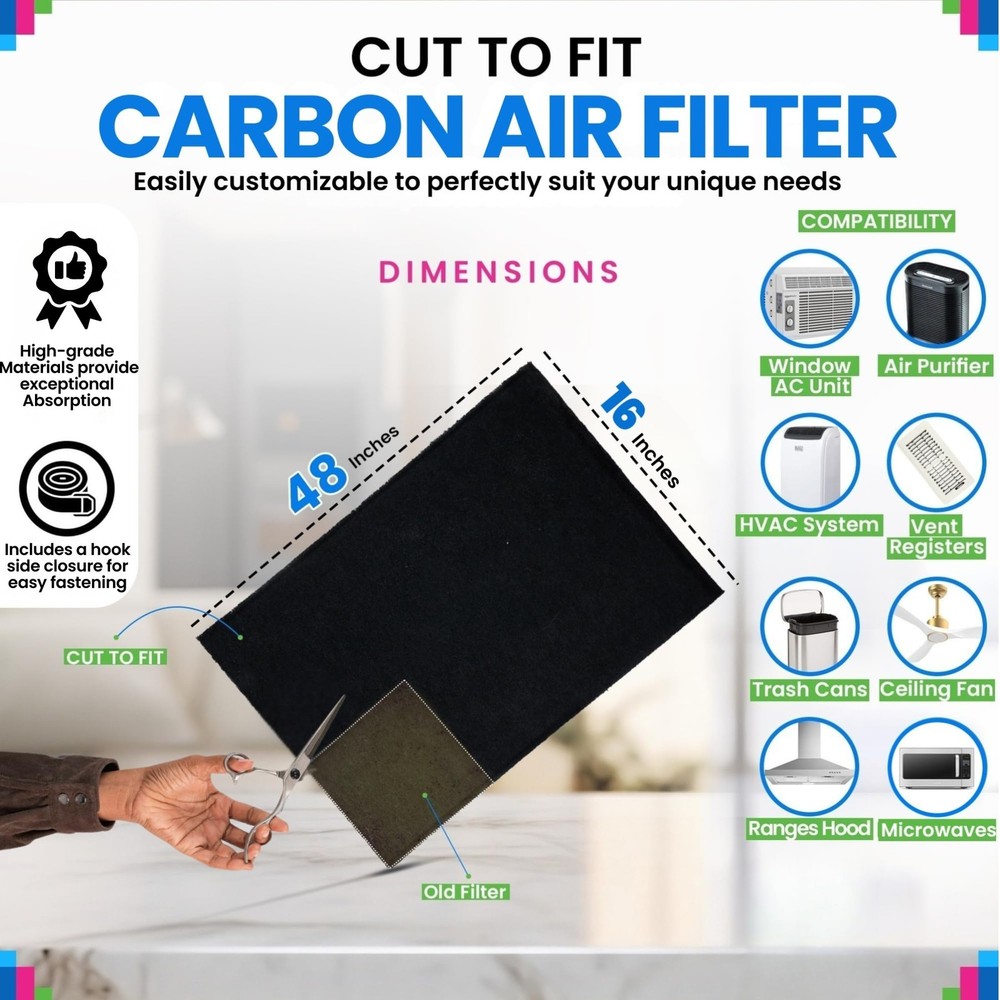 Activated Carbon Filter Sheets 16x48 - 2-Pack for Air Purification