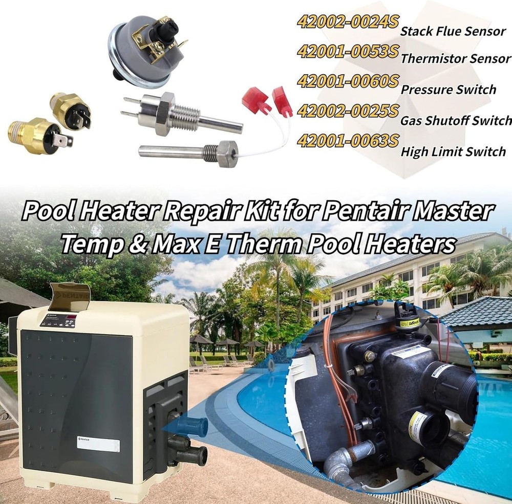 Pool Heater Repair Kit Includes Stack Flue Sensor, Thermistor & Switch for Pe...