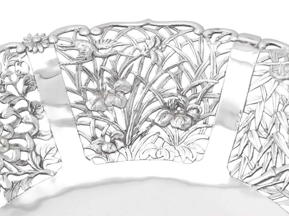 Chinese Export Silver Fruit Dish Antique Luen Hing Circa 1880