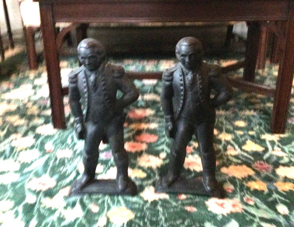 Antique George Washington Cast Iron Andirons Great Detail