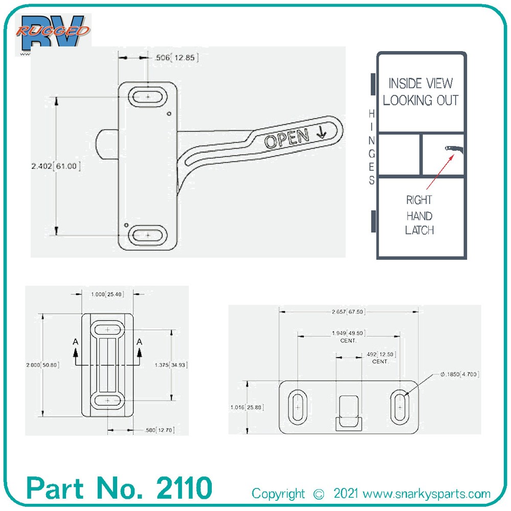 RV E295 Screen Door Latch RIGHT HAND, Camper, Trailer, See Schematic here.