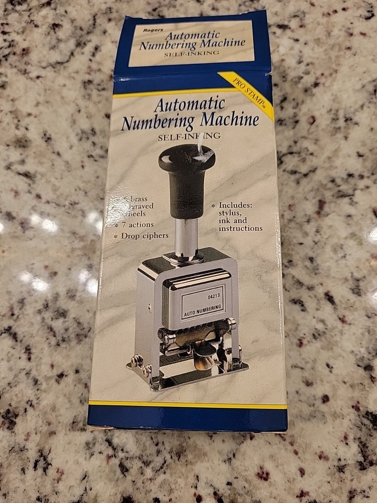 Rogers Automatic Numbering Hand Stamp Punch Machine Model 04213 with Box