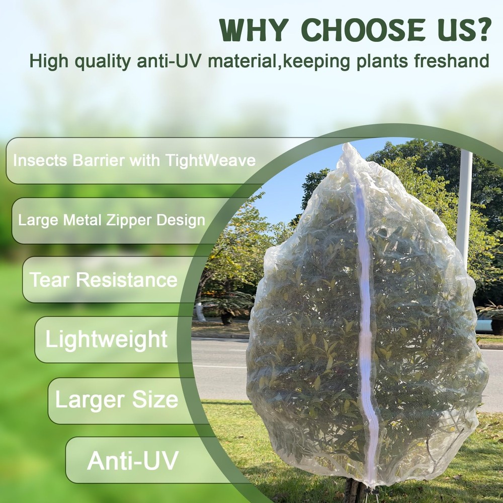 2Pack 10 x 10FT Large Fruit Tree Netting Bags with Zipper and Drawstring, Bir...