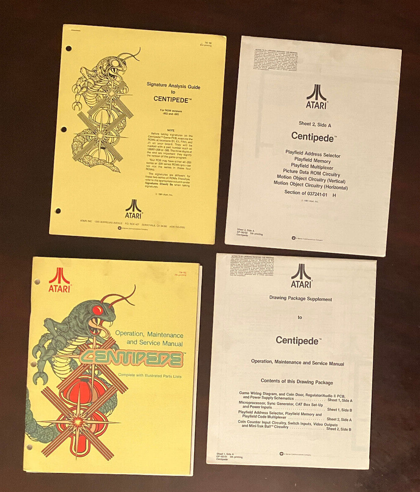 Original ATARI CENTIPEDE Arcade Operation, Service, & Maintenace Manuals - NIce!