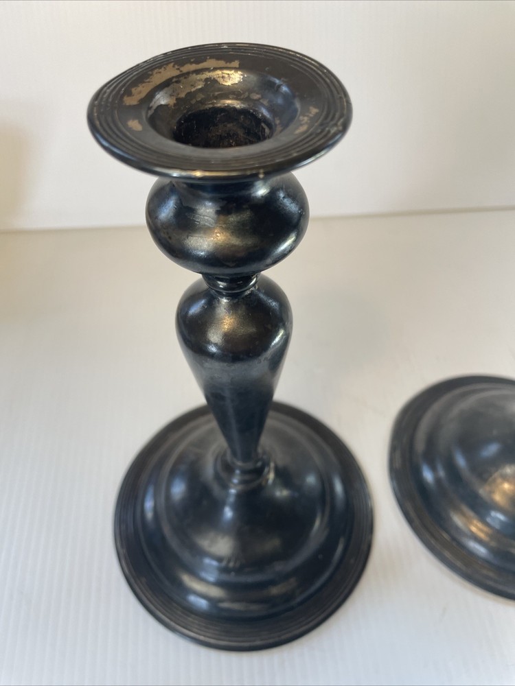 Antique E. B. Webster & Son Silverplate Pair Candle Stick Holders Spiderweb 2701
