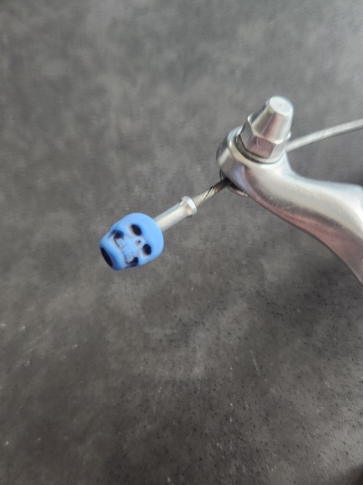 2 Skull bicycle brake cable end cap Blue Bmx Freestyle