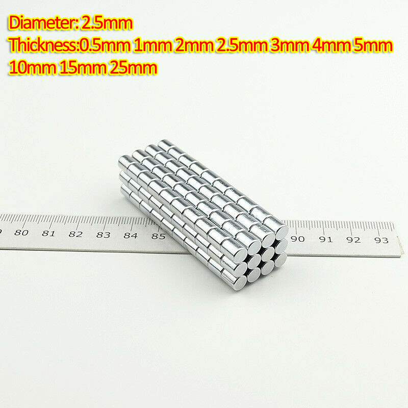 N35 2.5mm Dia Tiny Discs Magnet Strong Craft Disk 0.5mm to 25mm Thick