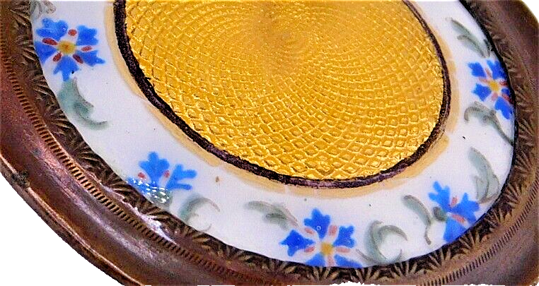 Large 19th C. Antique Porcelain & Basse Taille Enamel in Copper BUTTON NICE