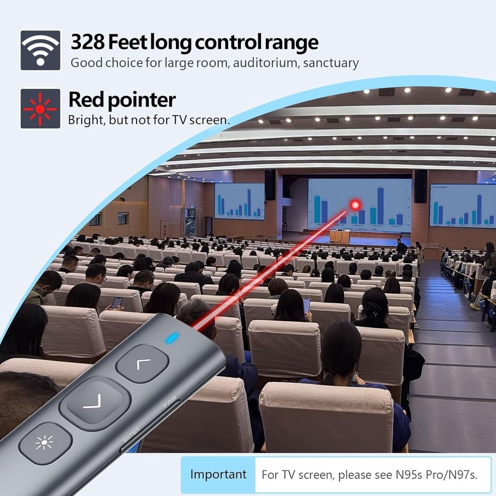 Rechargeable Wireless Presentation Clicker 328ft Range PowerPoint Remote for PC