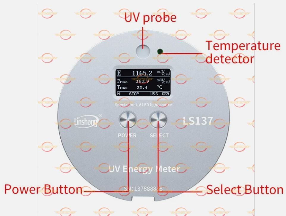 UvEnergy Meter Radiometer UVA LED Light Sources Power Temperature High Precision