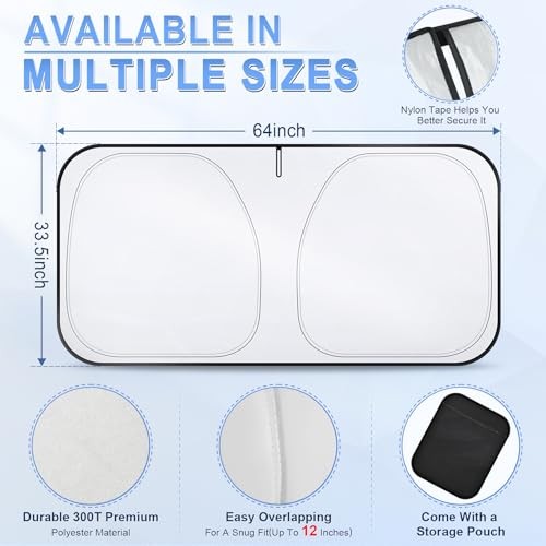 Car Windshield Sun Shade – 300T Polyester, Double-Layer Design, 64" x 33.5"