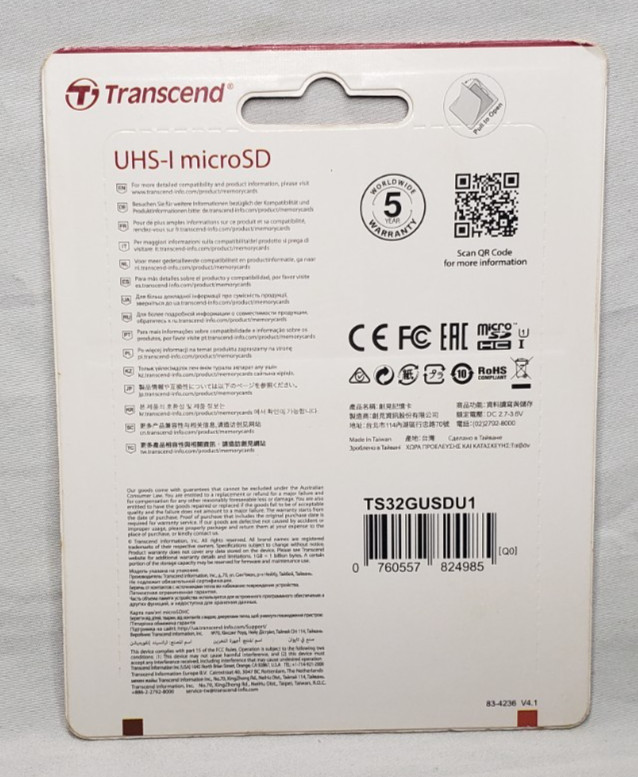 Transcend 32GB UHS-I Class 10 MicroSD Card