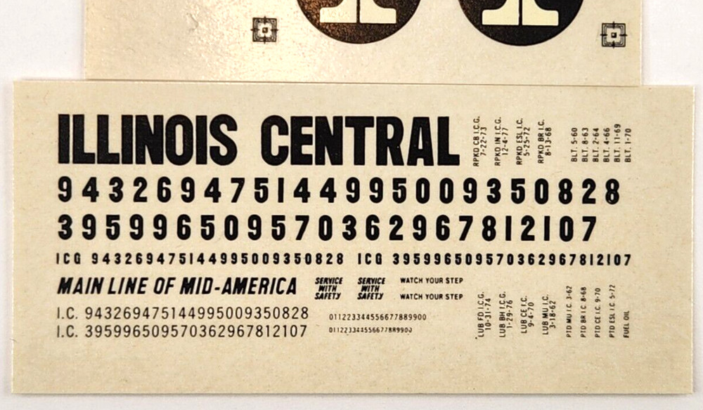 Champ HO Decals #HC-623 Illinois Central Caboose Split-Rail Herald