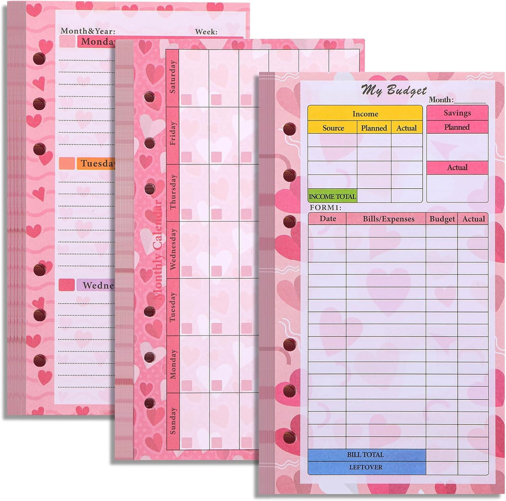Toplive 3 Pack A6 Planner Refill Paper & Budget Sheets, Monthly Weekly Planner