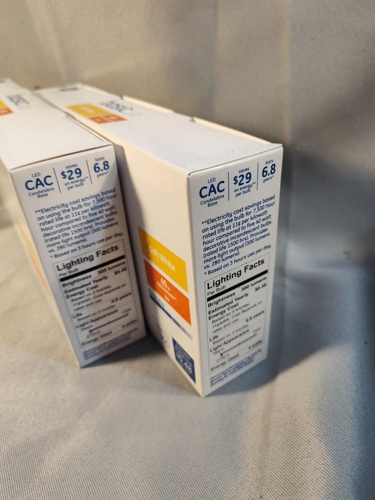 2 Pack 12 Bulbs GE Basic 40W Led Candelabra Base CAC Dimmable Soft White