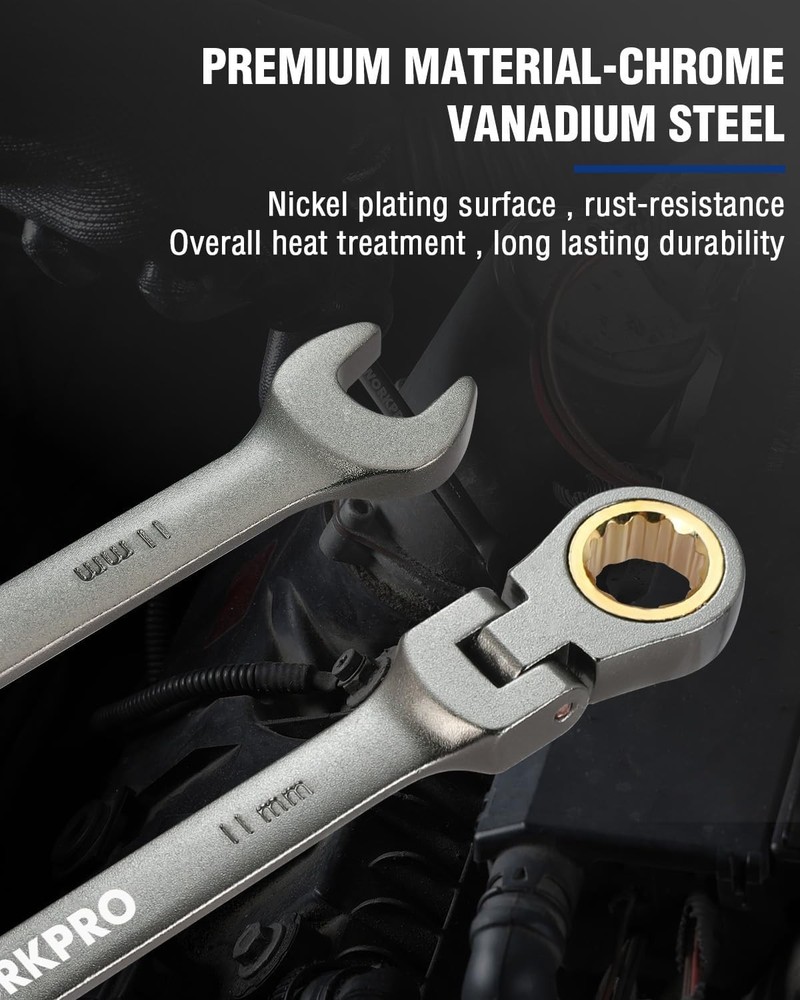 11mm Flex-Head Ratcheting Wrench - Compact, Durable, and Precise