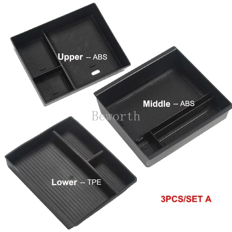 3PCS Central Control Storage Box Flocking ABS Central Organizer Stowing Tidying
