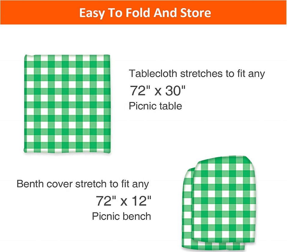 Picnic Table and Bench Fitted Tablecloth Cover, 3 Pack Set,Vinyl Tablecloth