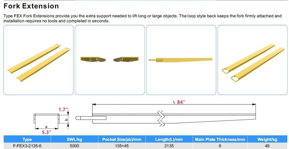 Pallet Fork Extensions 84in Fork Blades with 5.5in overall Width