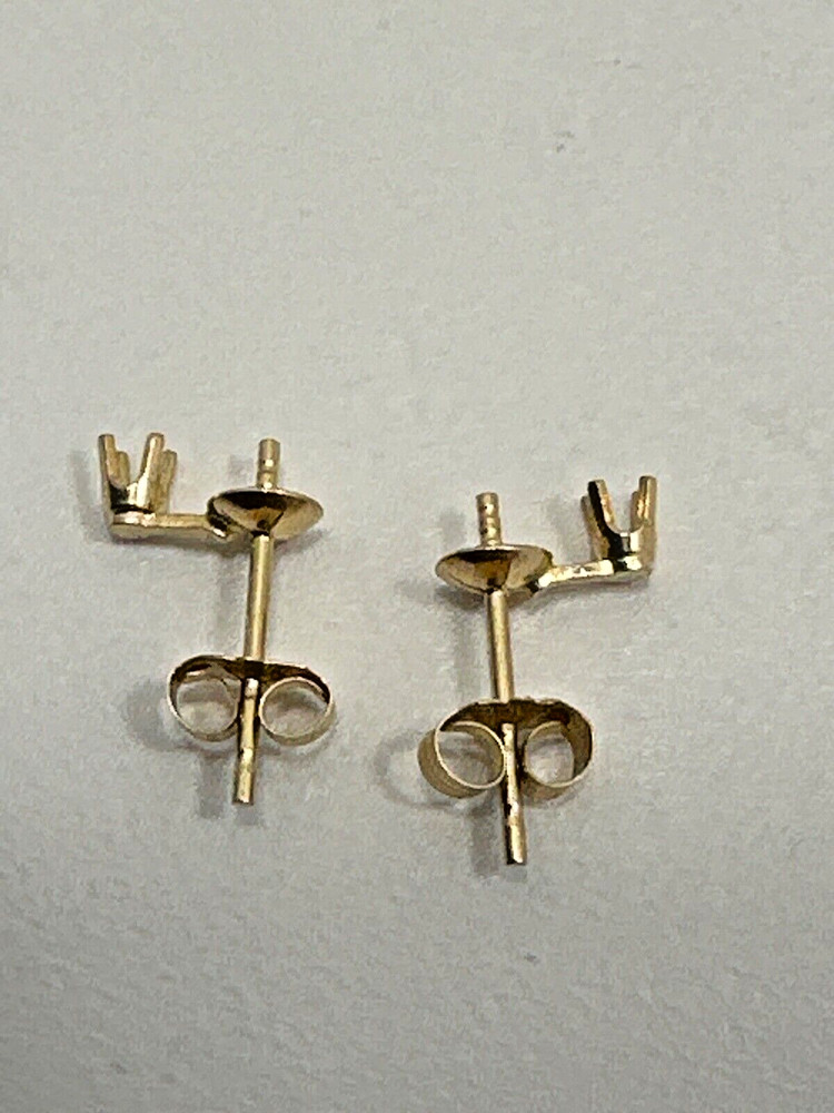 14k gold 5mm Pearl Cup Setting & Diamond Stud Earring Mounting/Nuts