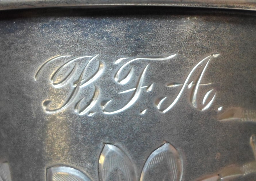 Antique VICTORIAN SILVER PLATED CUP - BFA Script Monogram 3" Tall