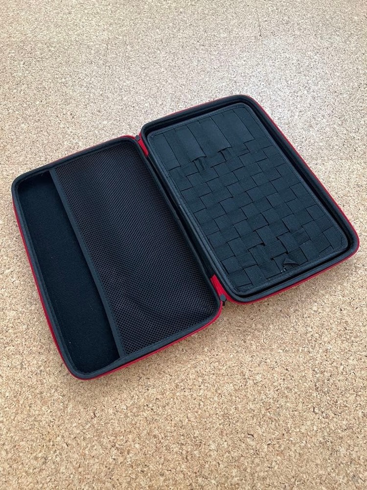 Gadget Storage Case, Medium Size, Black X Red, With Strap.