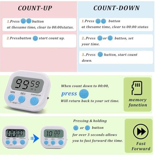 Pack Multi-Function Electronic Timer - Kitchen Timer,Magnetic Digital 12
