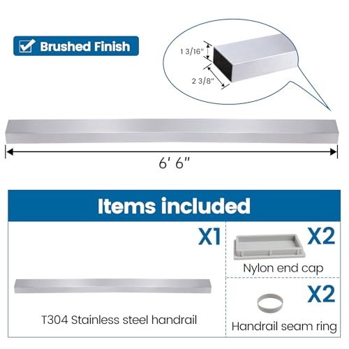 6'6" Stainless Steel Handrail Brushed Rectangular 1pack Brushed Handrail