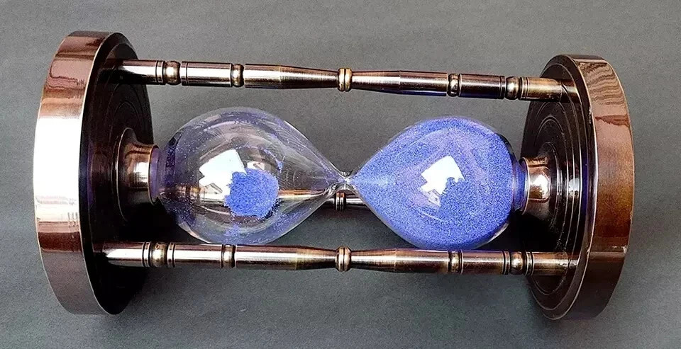 Antique Nautical Solid Brass Sand Timer Hourglass With Maritime Compass Both End