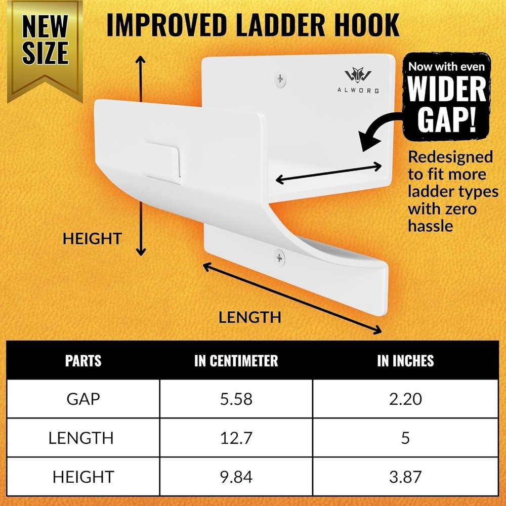 White Ladder Hooks for Garage Wall - Step Holder Single Hook,
